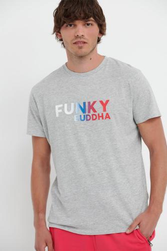 Funky Buddha ανδρικό T-shirt με logo print Regular Fit - FBM005-029-04 Γκρι M